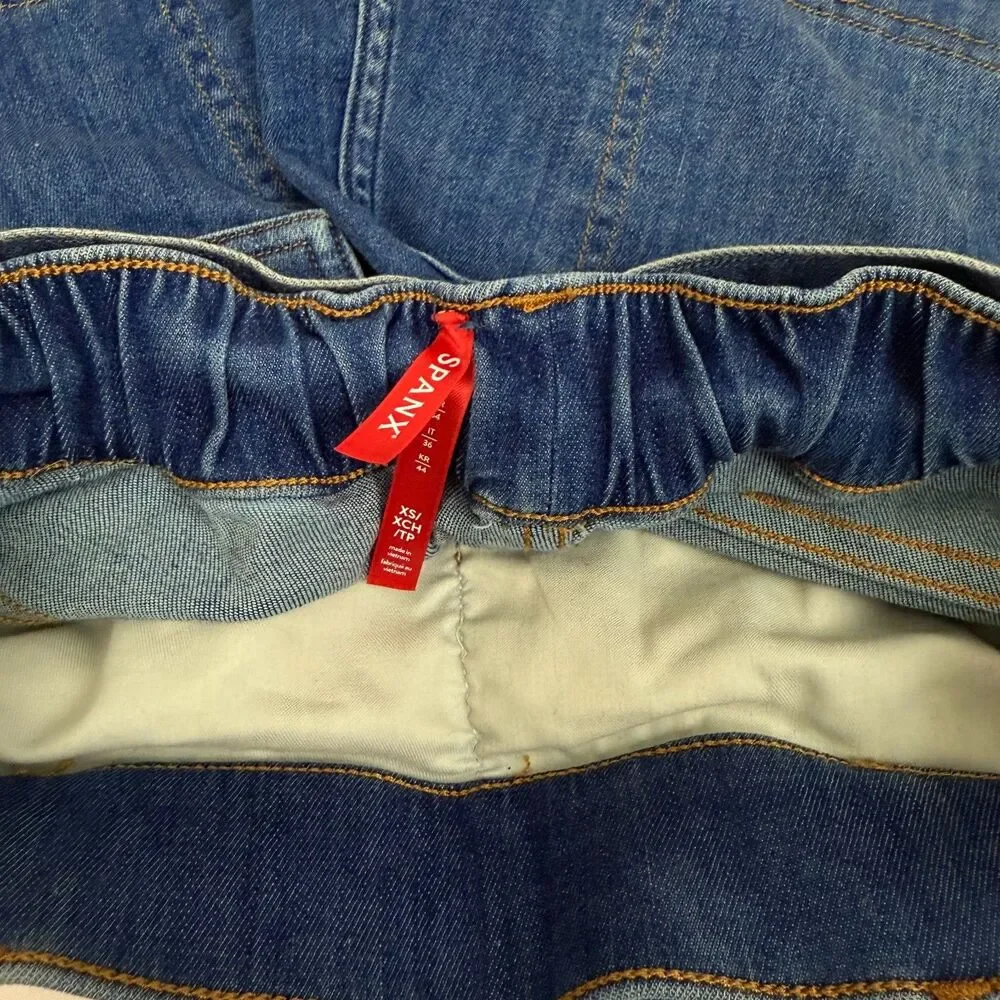 SPANX Tie-Waist Jean Shorts XS Twilight Indigo Blue Elastic Waist EUC B7